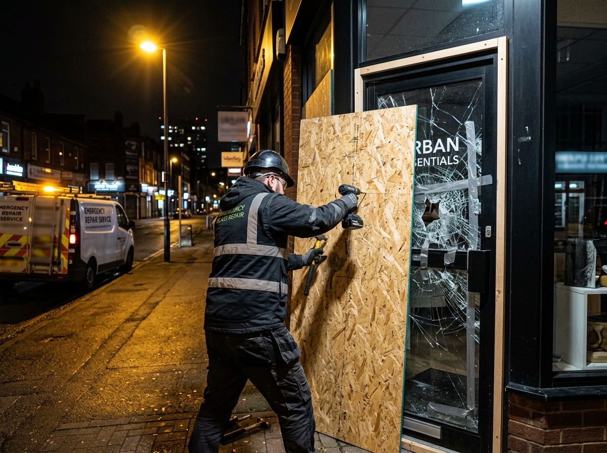 Glass door repair and emergency board-up